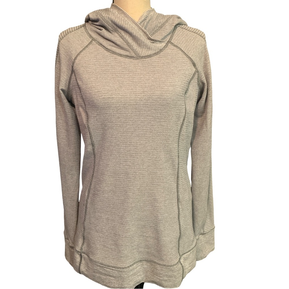 LULULEMON Think Fast Hoodie Mini Check White Heathered Slate Tonka Stripe Sz 10 - Picture 2 of 9
